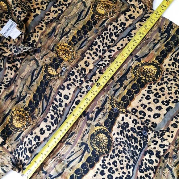 GIOVANNI 100% Silk Blouse Brown Black Leopard Print Oversized Collar L-Sleeve - Picture 10 of 13